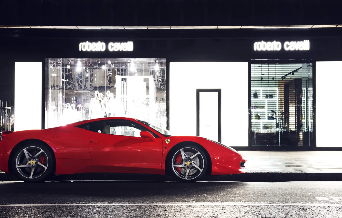 Photo wallpaper red, London, Ferrari, red, sports car, Ferrari, 458, Italia