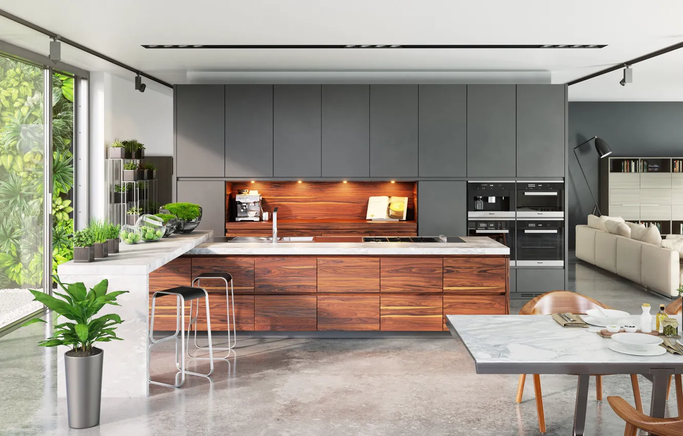 Photo wallpaper furniture, interior, backlight, the room, Kitchens CGI