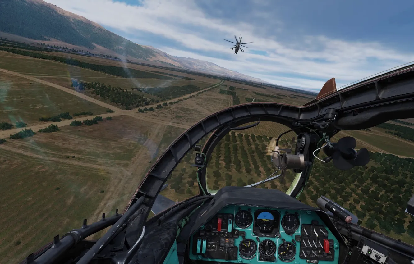 Photo wallpaper USSR, Mi-24P, Attack helicopter, OKB M. L. Mil, View from the cockpit of the pilot …