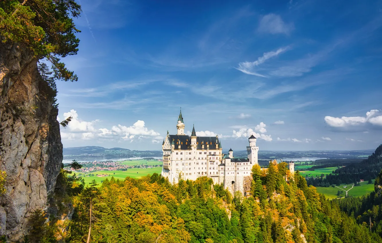 Photo wallpaper autumn, landscape, mountains, nature, castle, Germany, Bayern, forest