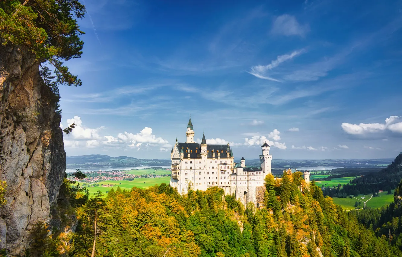 Photo wallpaper autumn, forest, landscape, mountains, nature, castle, Germany, Bayern