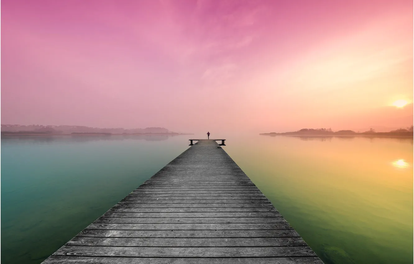 Photo wallpaper landscape, lake, morning, pierce