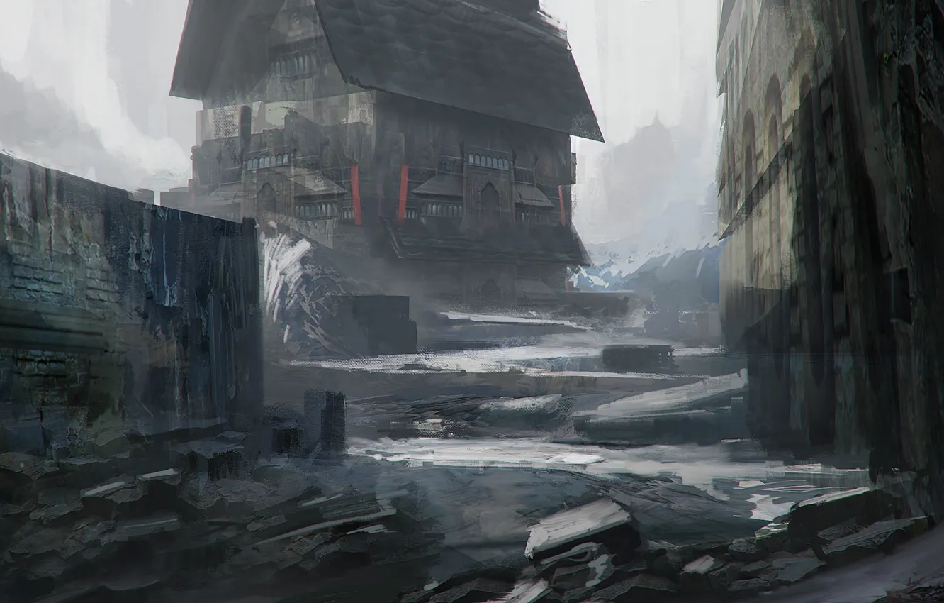 Photo wallpaper roof, home, snow sanctuary