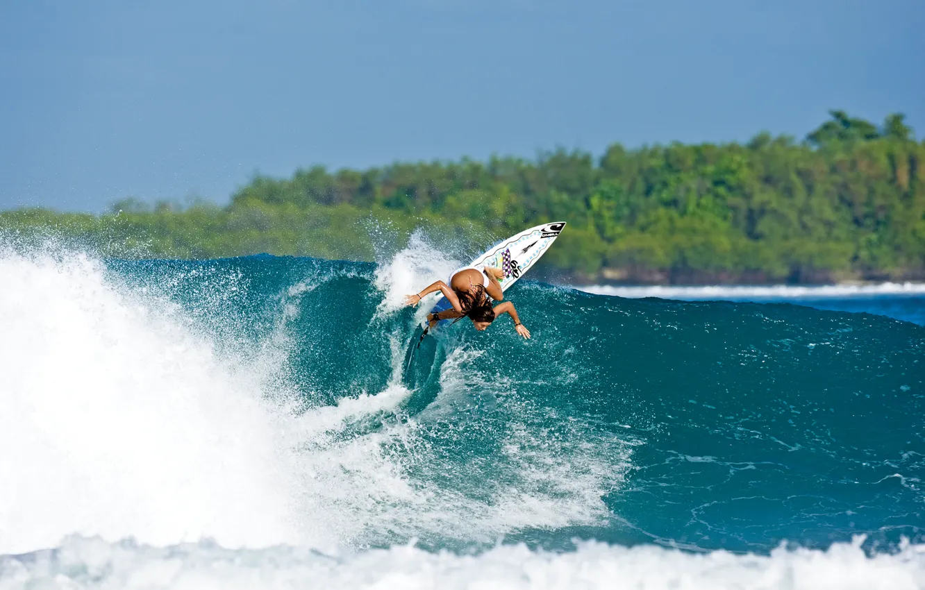 Photo wallpaper wave, girl, sport, Board, surfing, surfing