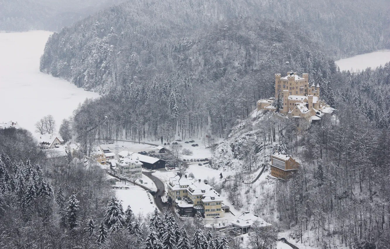 Photo wallpaper winter, home, valley