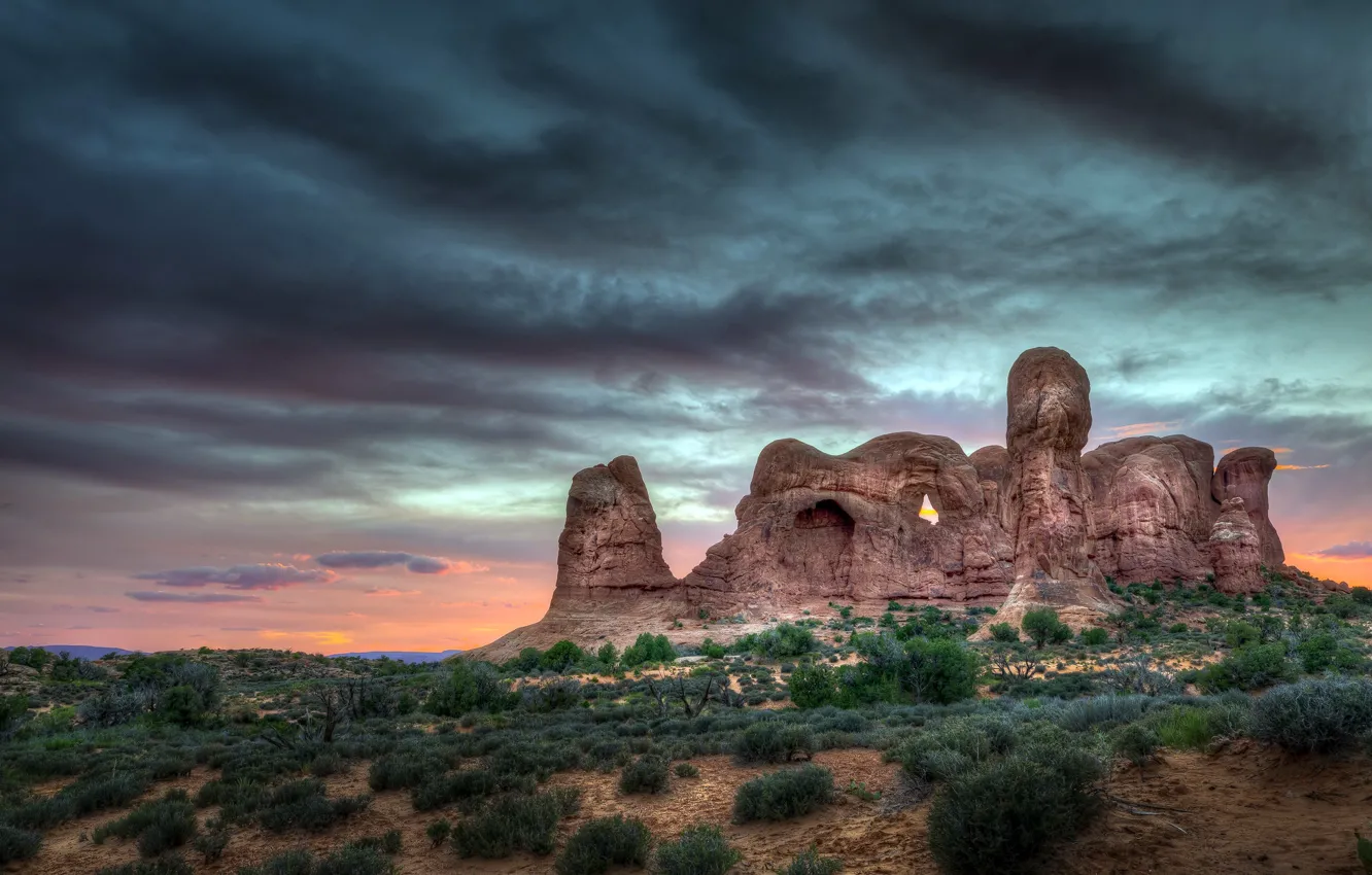 Photo wallpaper the sky, mountains, nature, Arches National Park