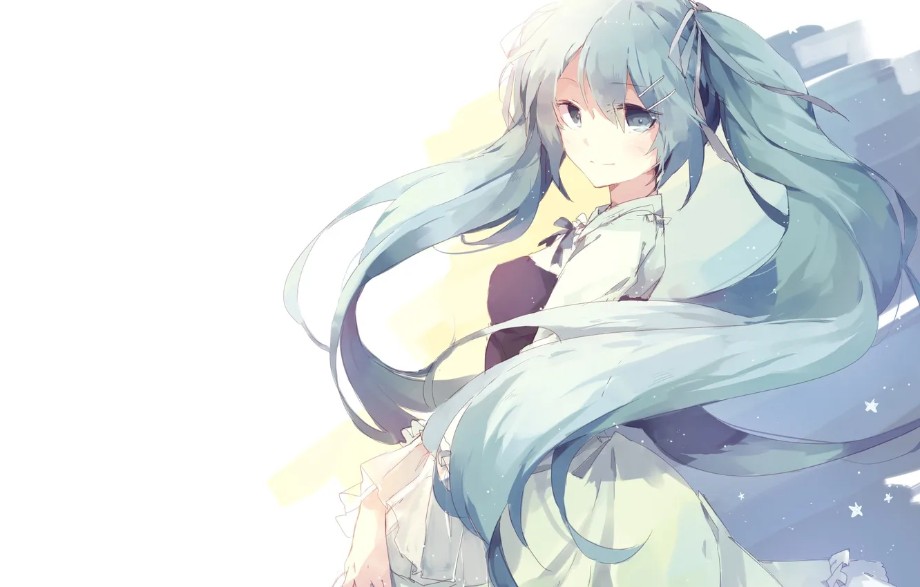 Photo wallpaper girl, hair, art, vocaloid, hatsune miku, stars, barrette