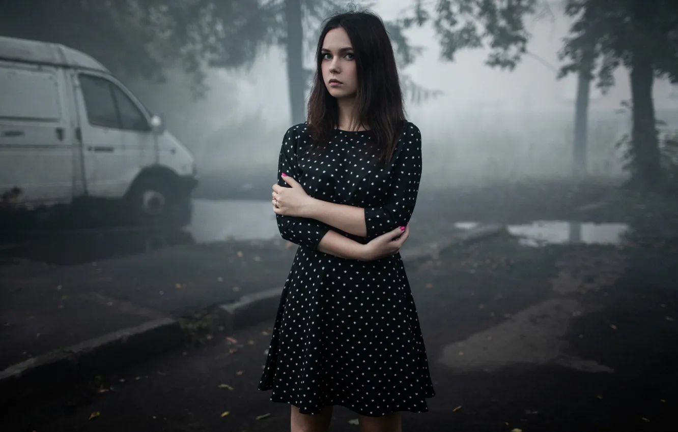 Photo wallpaper look, fog, Girl, dress, Andrey Frolov, GAZelle