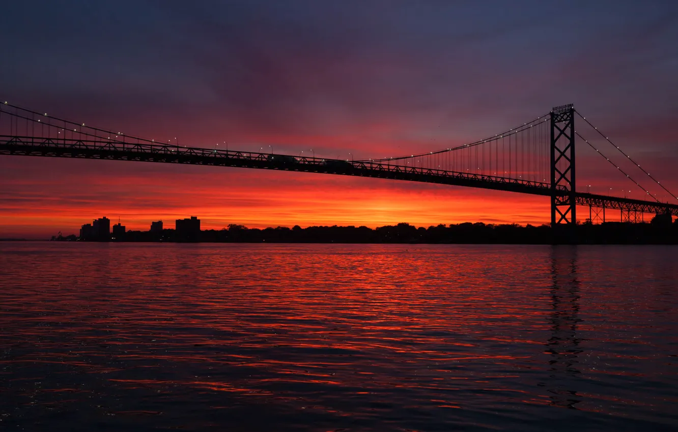 Photo wallpaper sunset, bridge, the evening