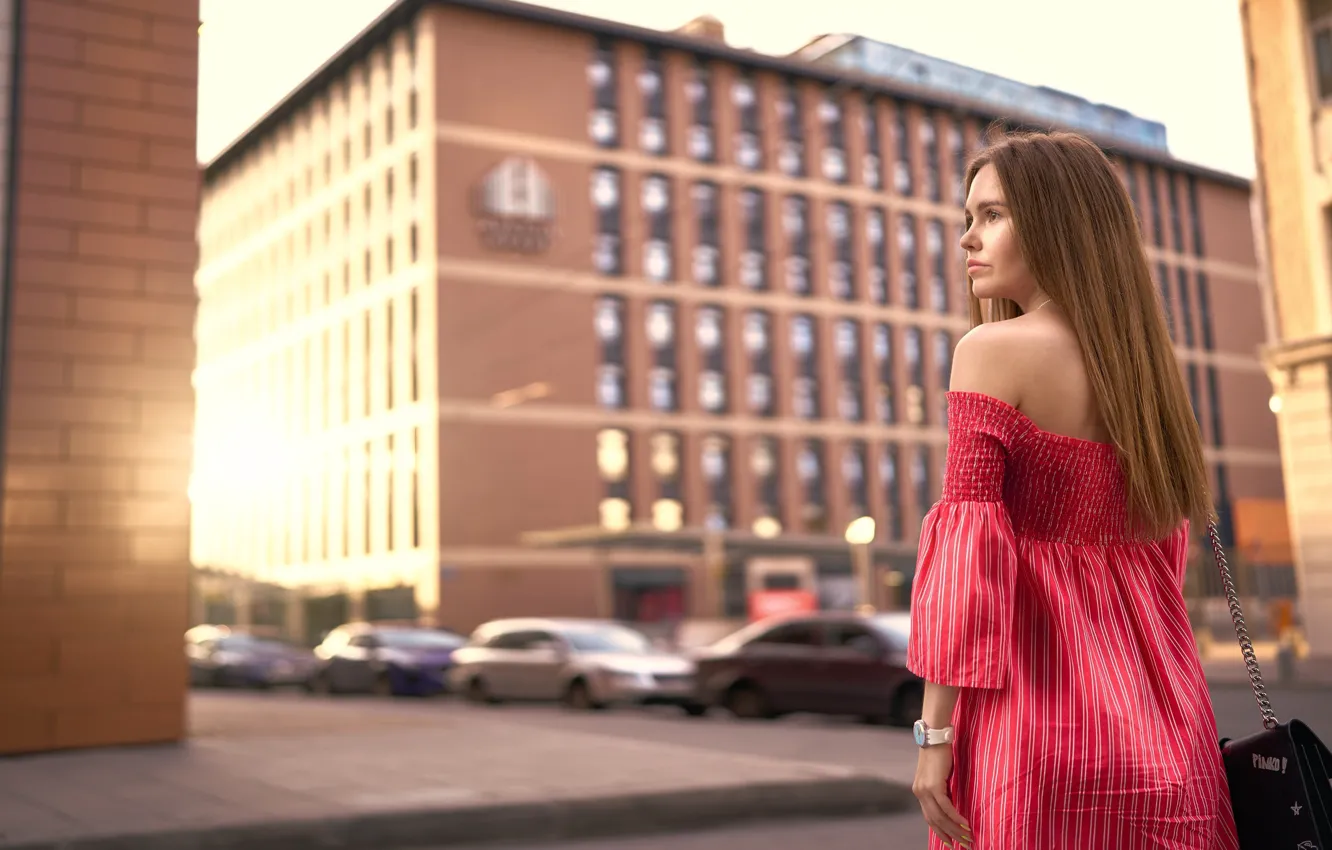 Photo wallpaper girl, the city, street, dress, shoulders, long hair, Sergey Gorshenin, Julianna Biongardi