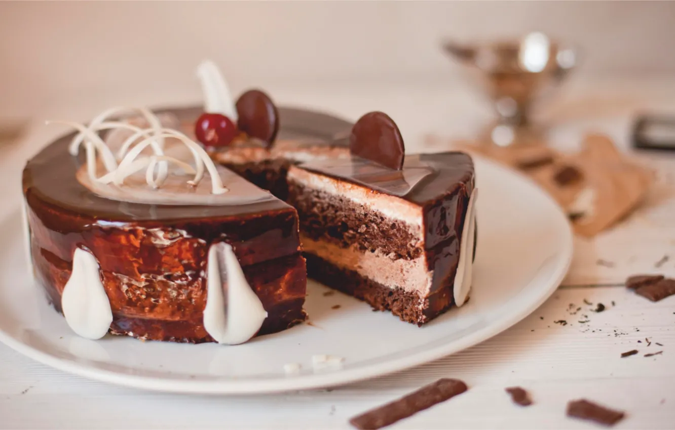 Photo wallpaper chocolate, cake, layers, cream