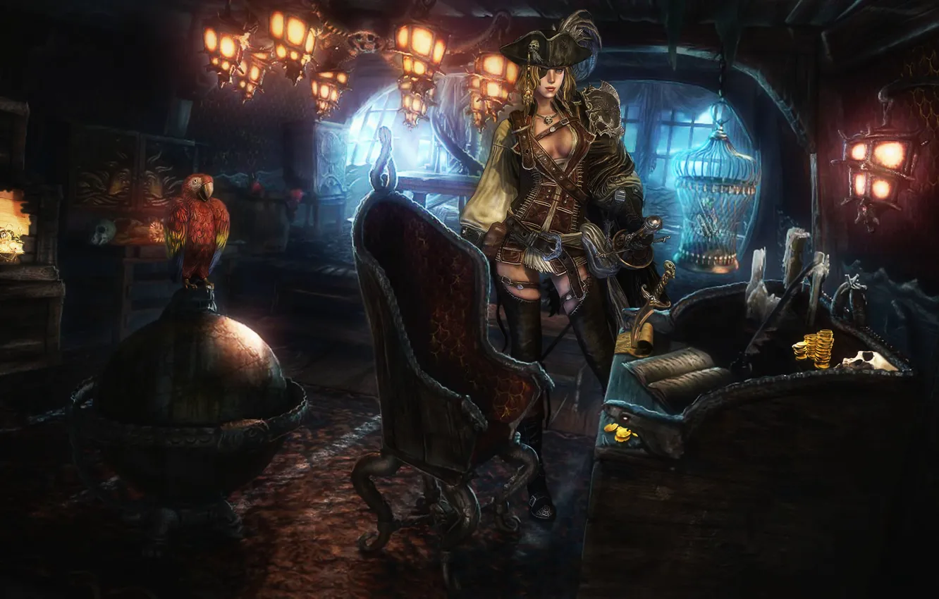 Photo wallpaper girl, the game, ship, art, pirate, cabin