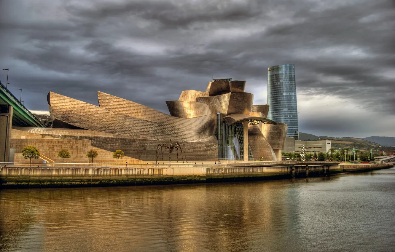 Photo wallpaper hdr, Spain, the urban landscape, Bilbao, the Guggenheim Museum