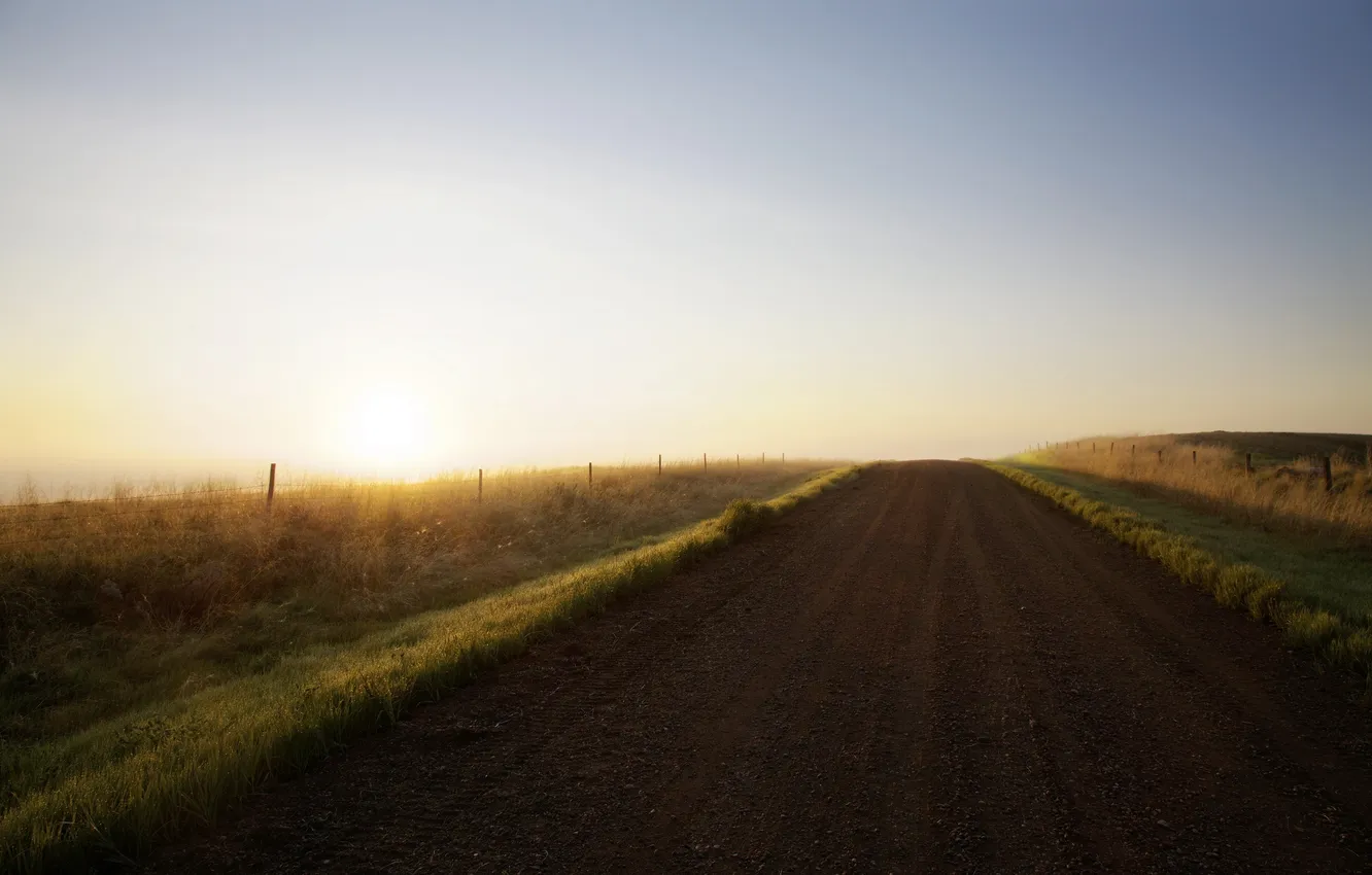 Photo wallpaper road, landscape, nature, fog