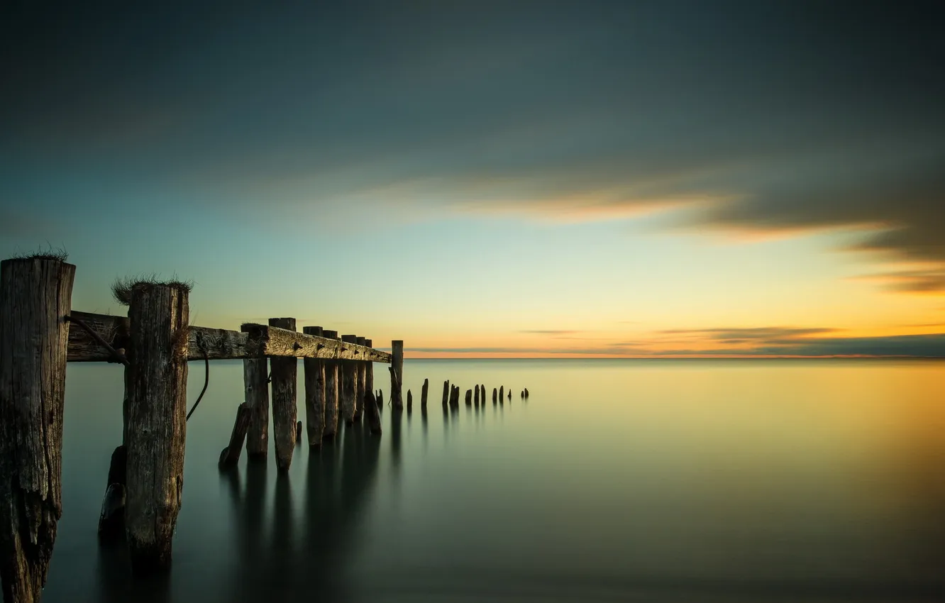 Photo wallpaper landscape, sunset, bridge