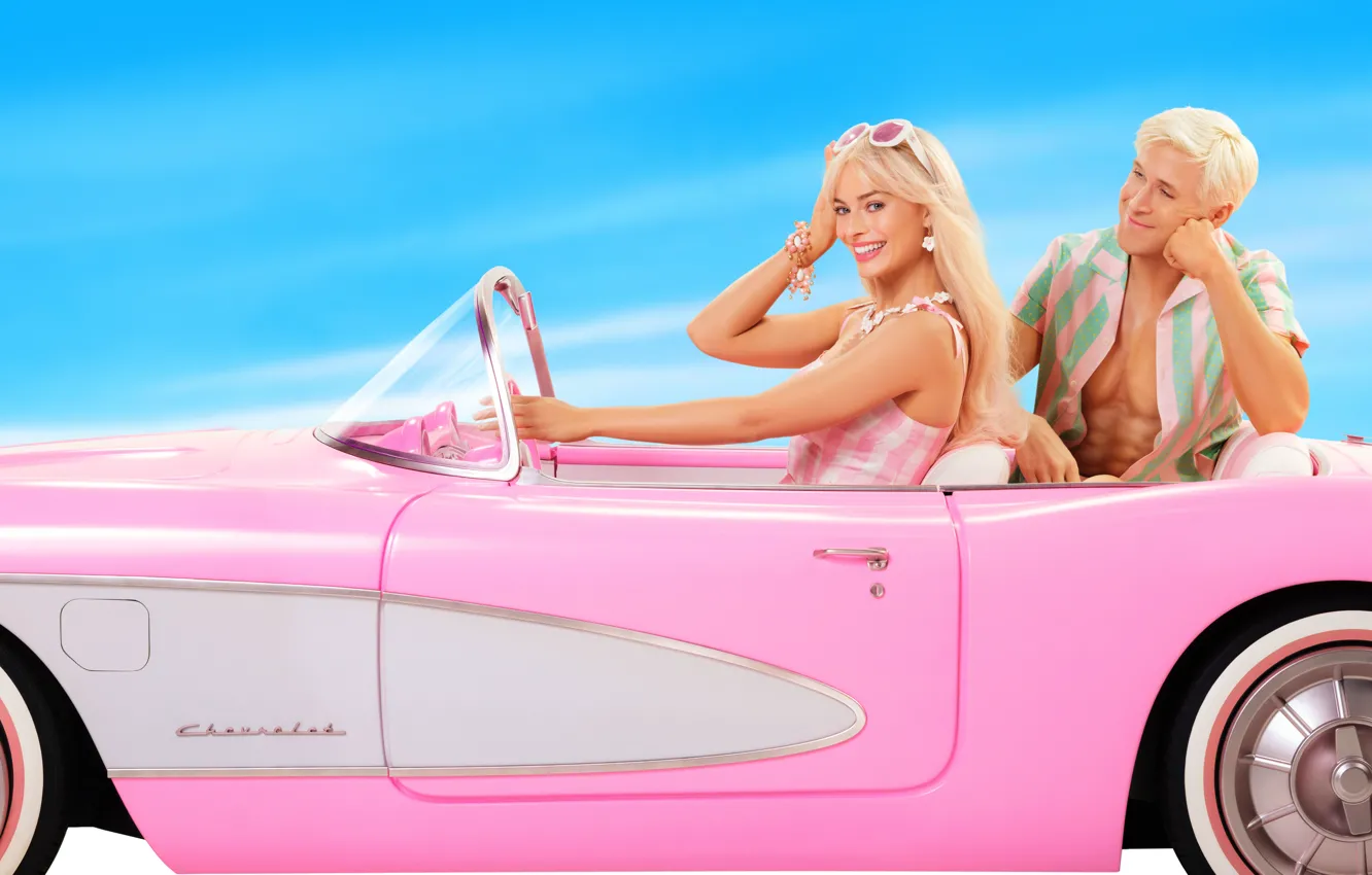 Photo wallpaper girl, smile, Chevrolet, fantasy, male, USA, car, two