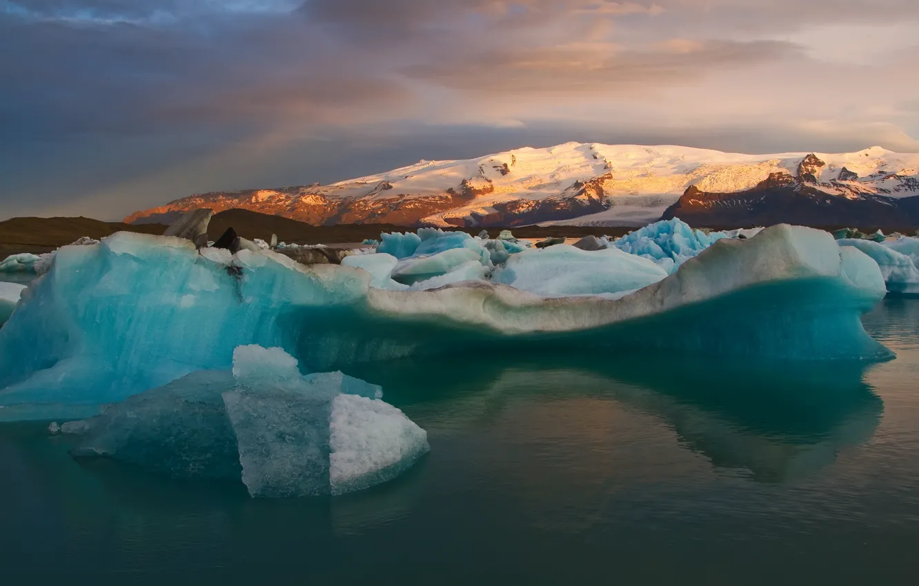 Photo wallpaper snow, mountains, iceberg, Bay, Iceland