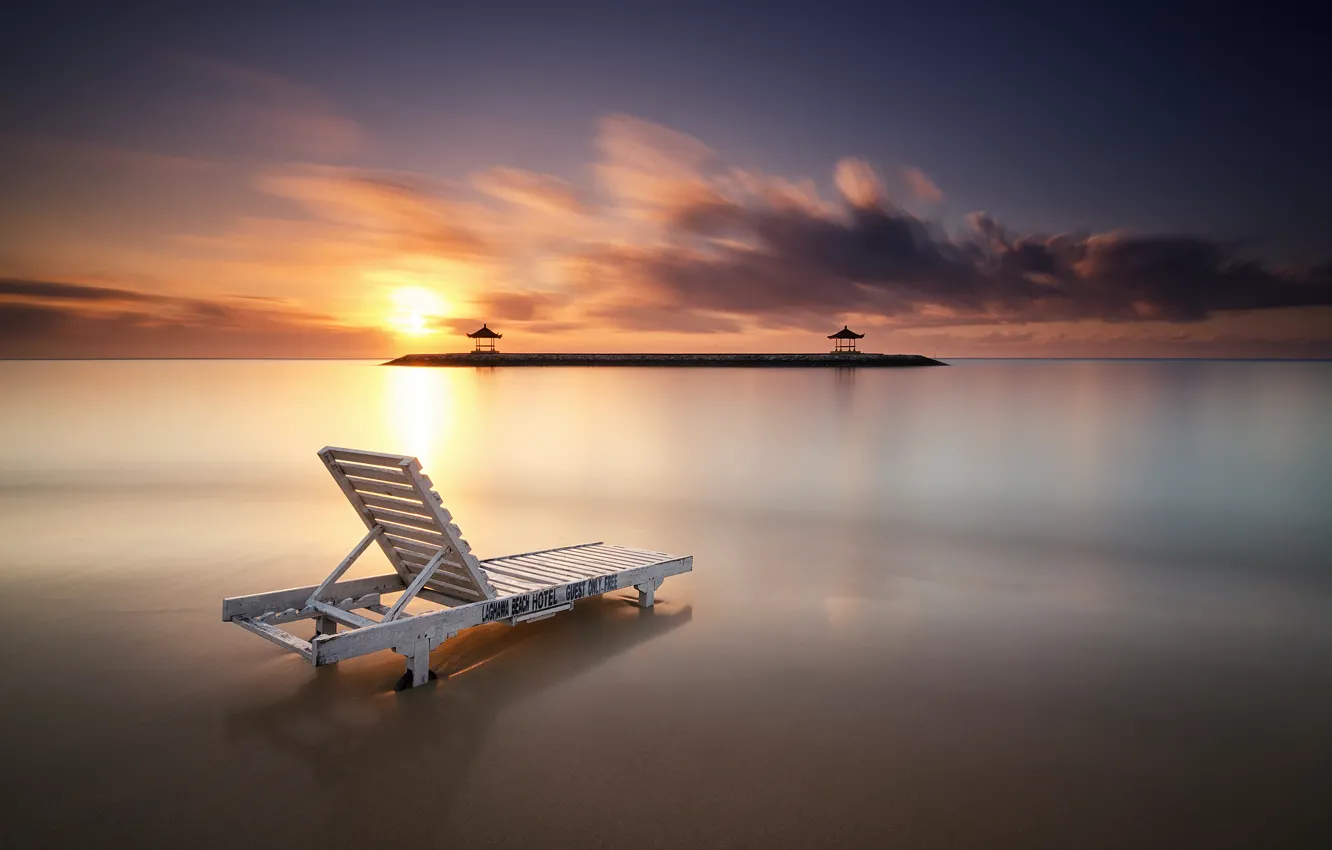Photo wallpaper the ocean, dawn, resort, Bali, Indonesia, the lounge chair, Sanur, Karang Beach