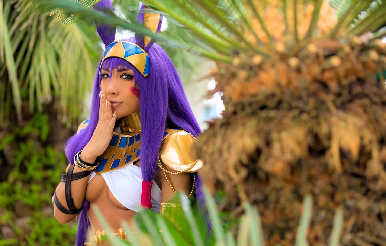 Photo wallpaper girl, palm trees, ears, cosplay, Nonsummerjack