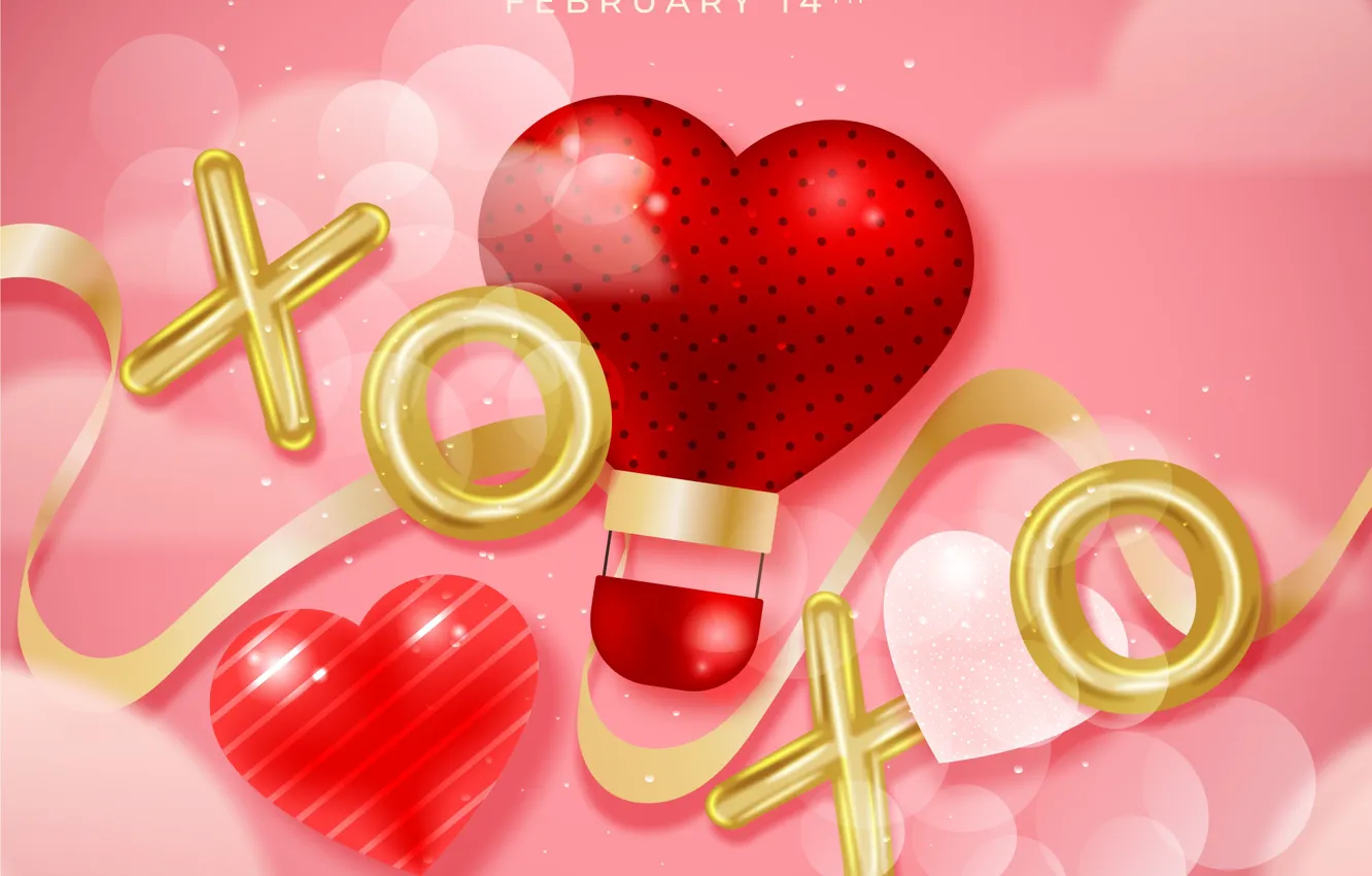 Photo wallpaper love, rendering, holiday, heart, hearts, pink background, Valentine's day, Valentine's day