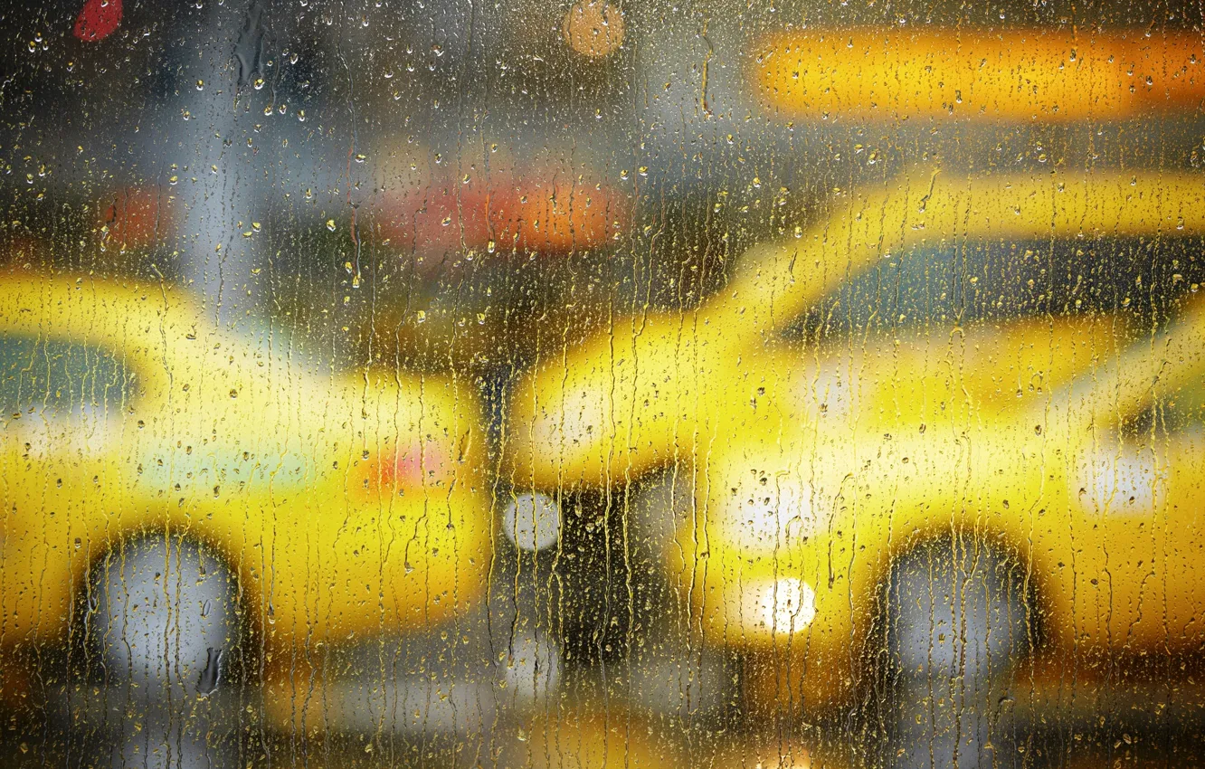 Photo wallpaper road, glass, drops, machine, the city, rain, window, taxi