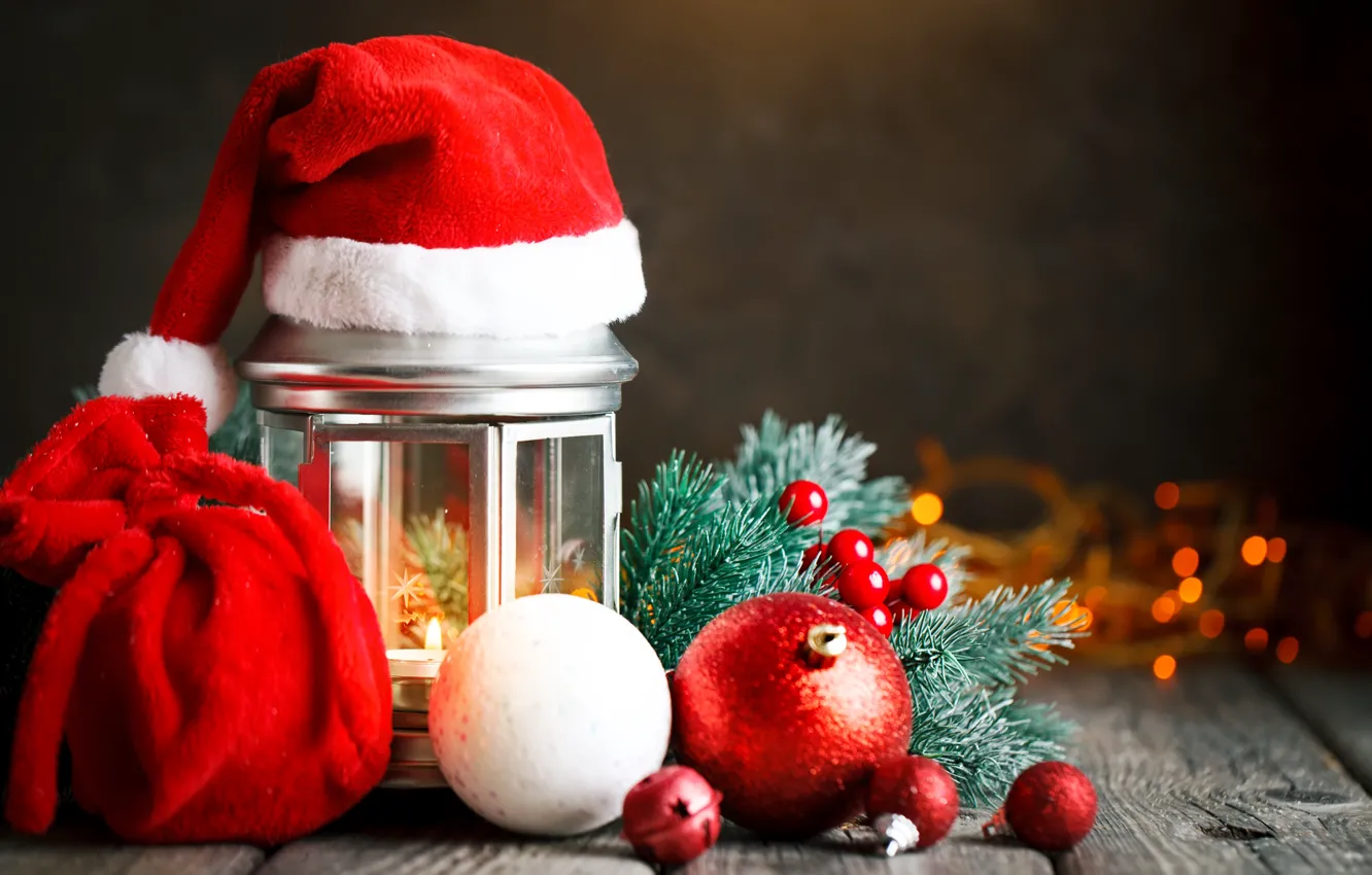 Photo wallpaper decoration, new year, Christmas, Christmas, balls, wood, decoration, lantern