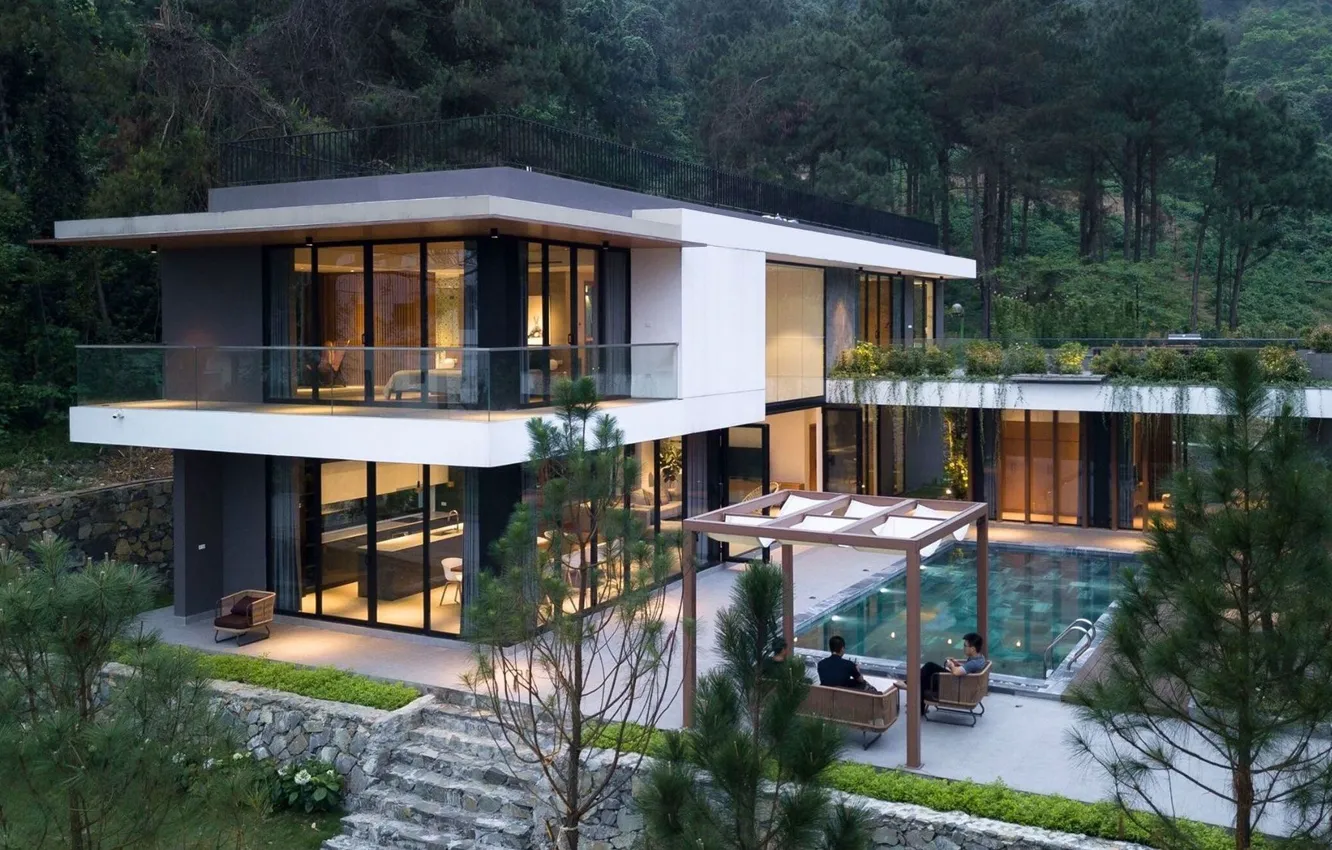 Photo wallpaper Villa, pool, architecture, terrace, Vietnam, Tam Dao, Uspace Villa, by Idee Architects