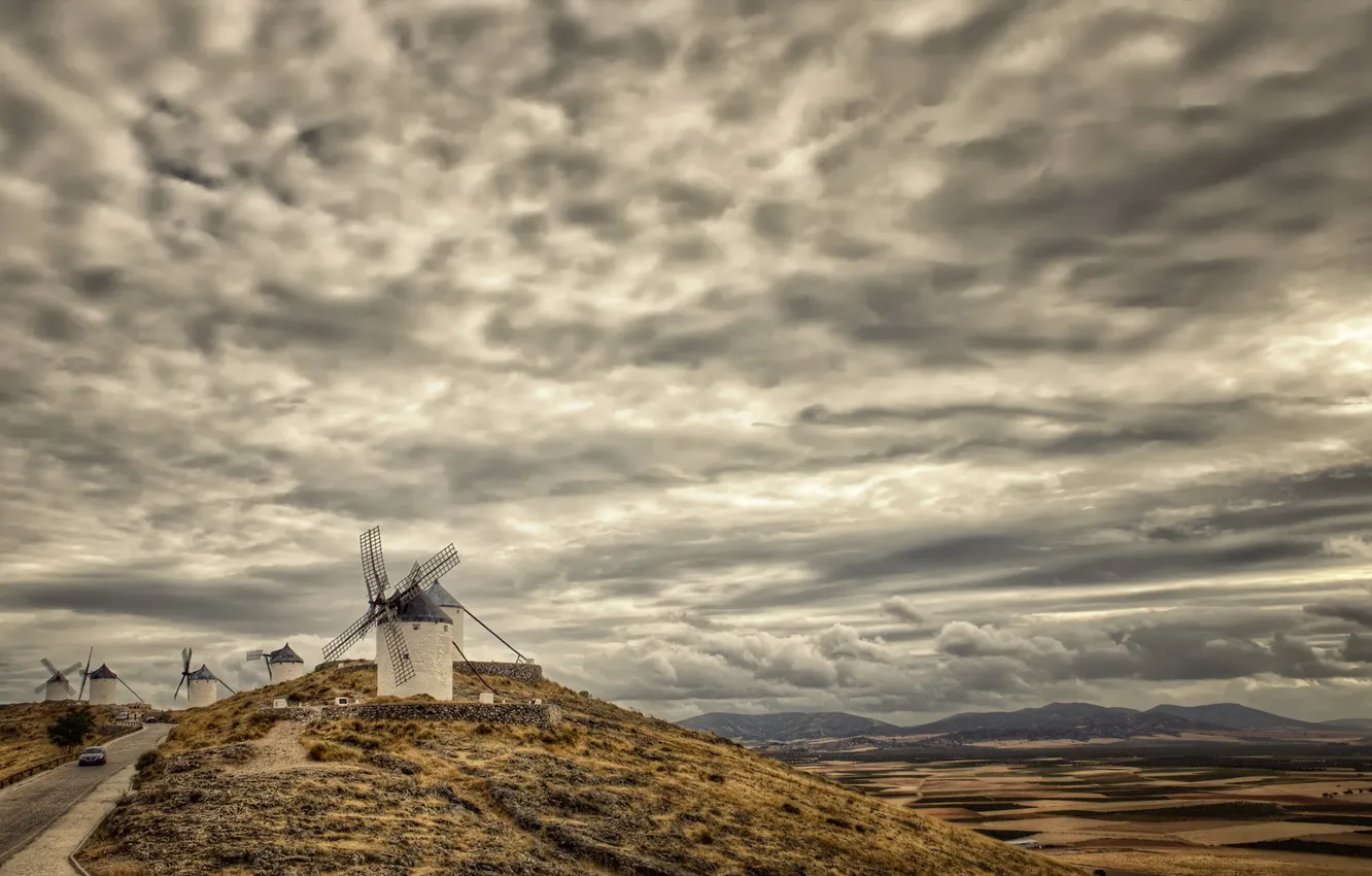 Photo wallpaper Spain, windmill, Castilla La Mancha, Wide is Castile