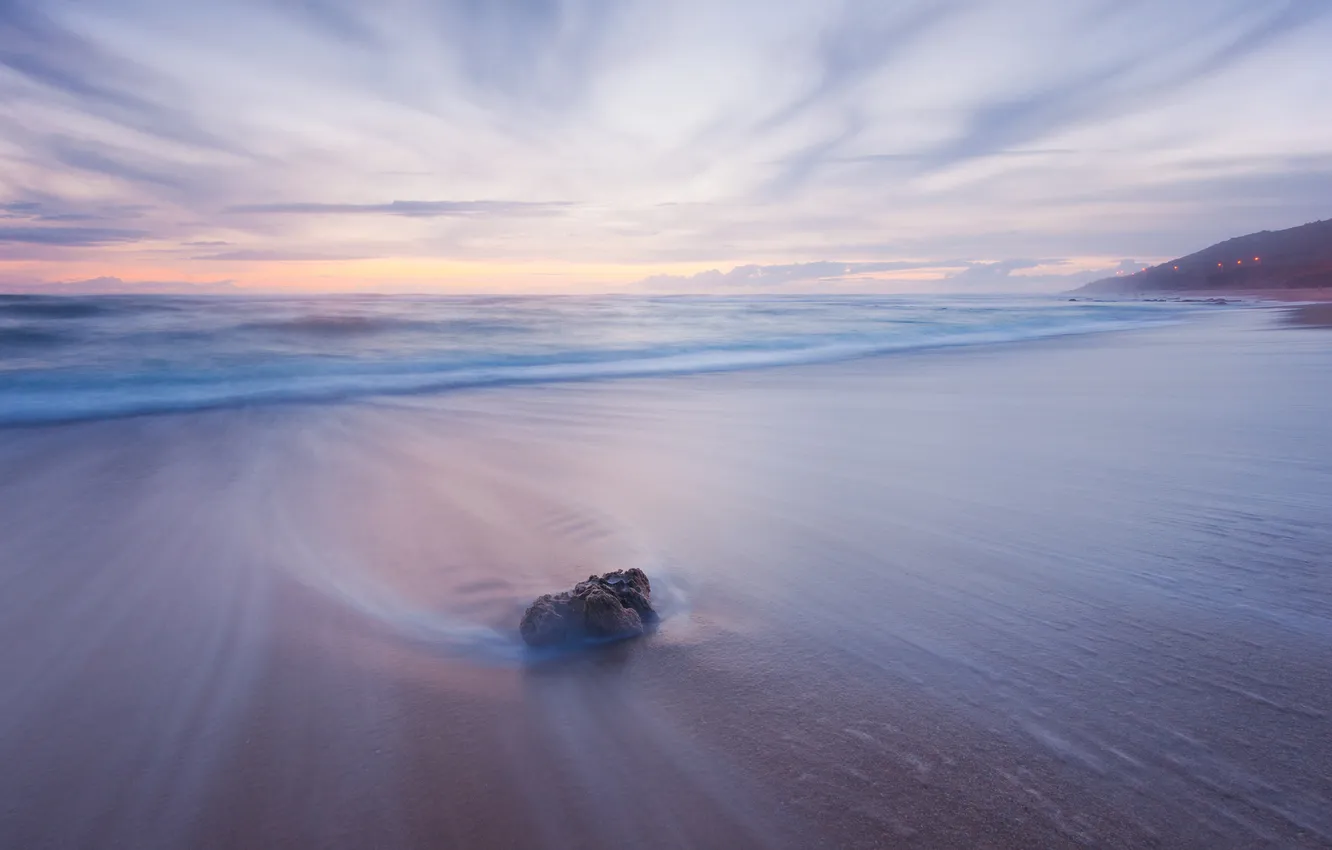 Photo wallpaper sand, sea, beach, shore, stone, morning