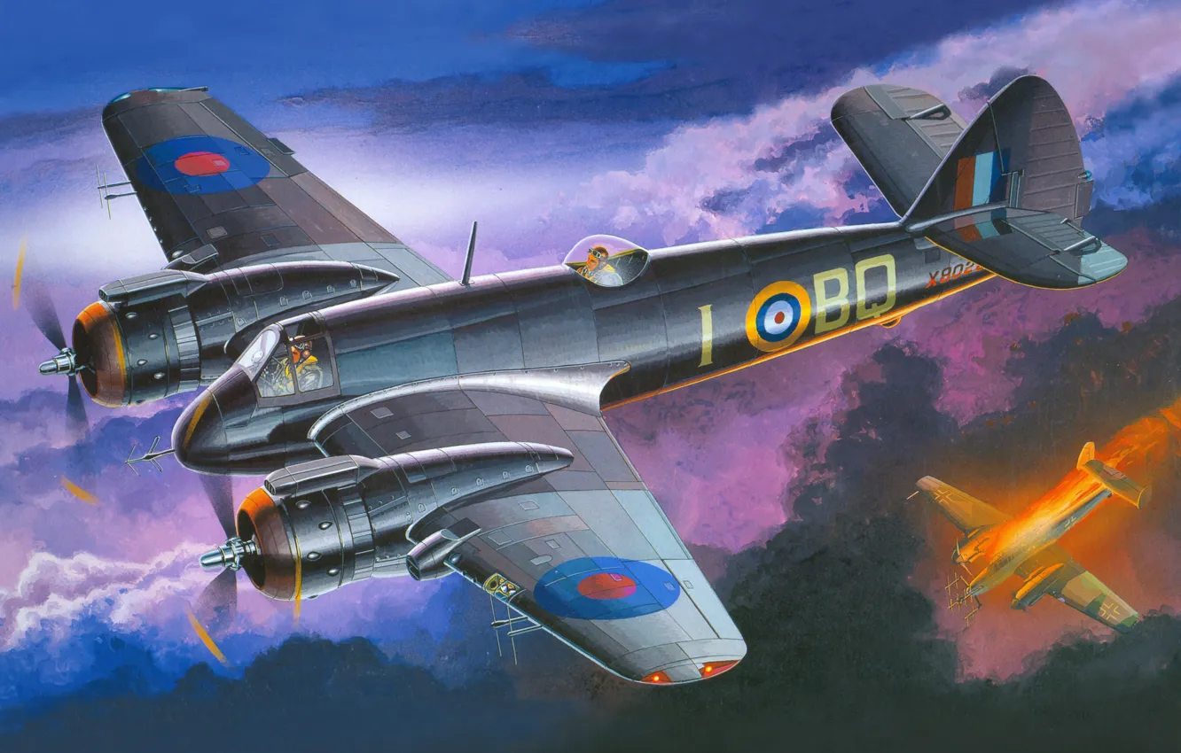 Photo wallpaper aviation, war, fighter, art, the plane, night, heavy, Bristol Biiter