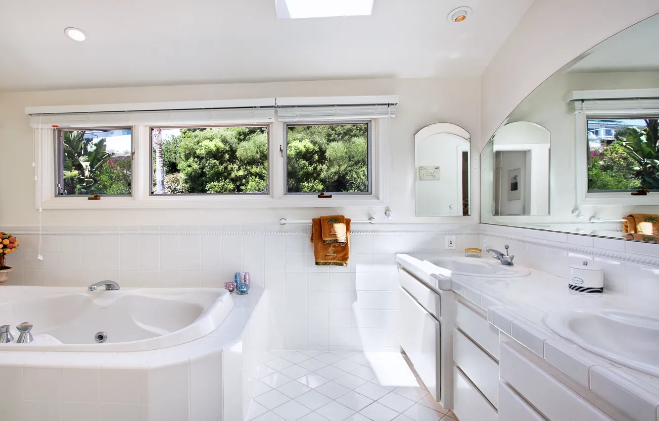 Photo wallpaper towel, mirror, window, bath, luxury, Design, Bathroom