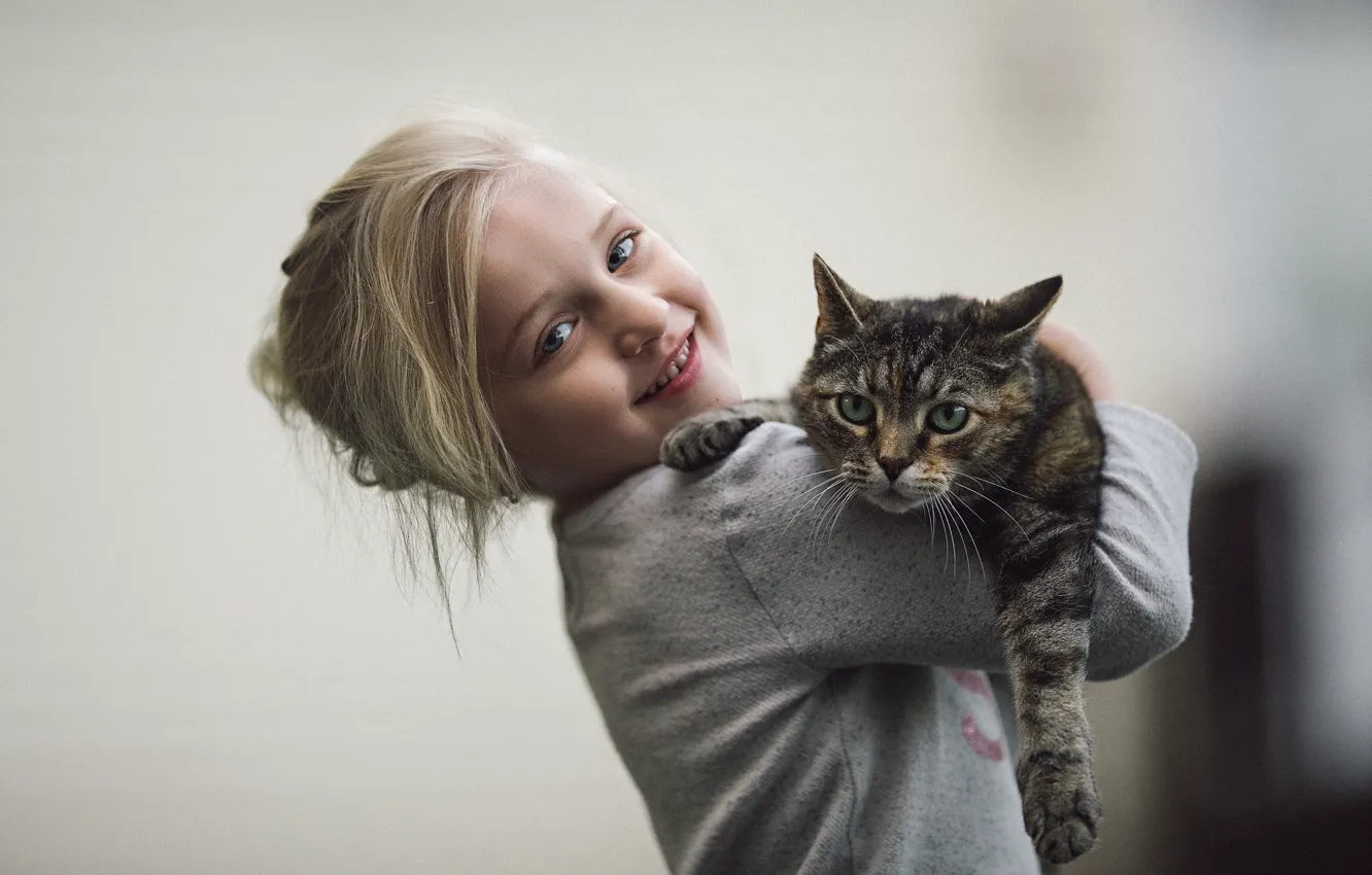 Photo wallpaper cat, background, girl
