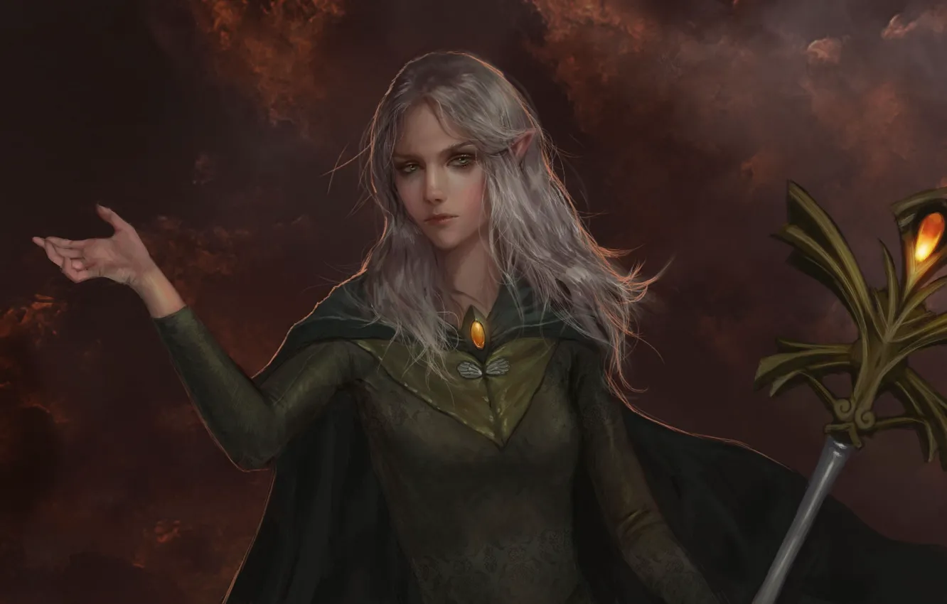 Photo wallpaper girl, background, blonde, elf