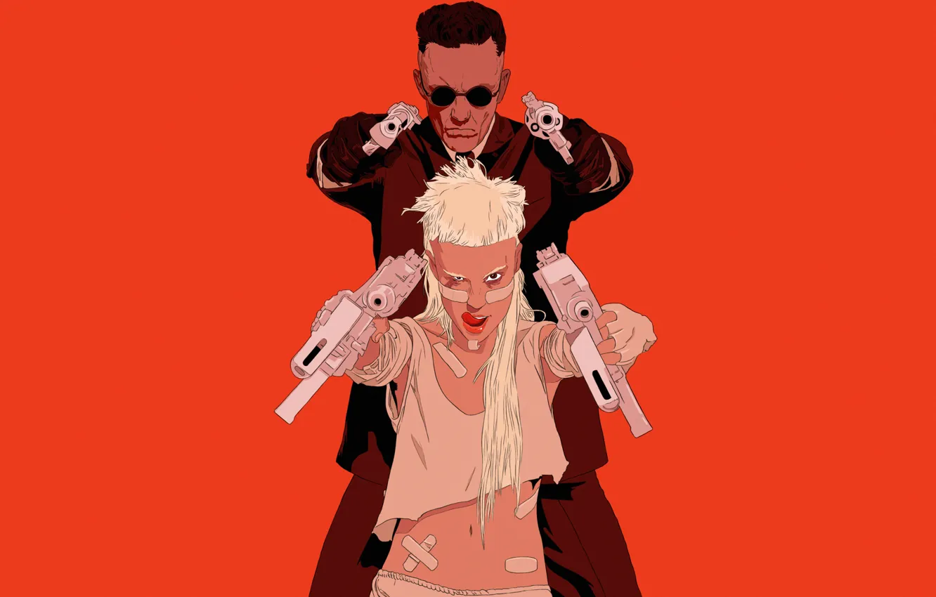 Photo wallpaper Girl, Minimalism, Style, Girl, Background, Weapons, Art, Male