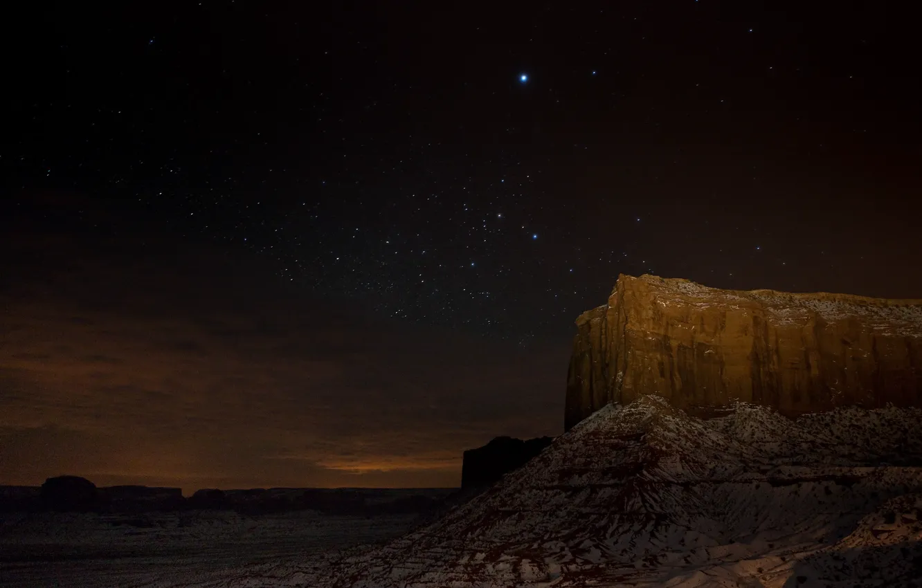 Photo wallpaper stars, night, rocks, desert, canyon