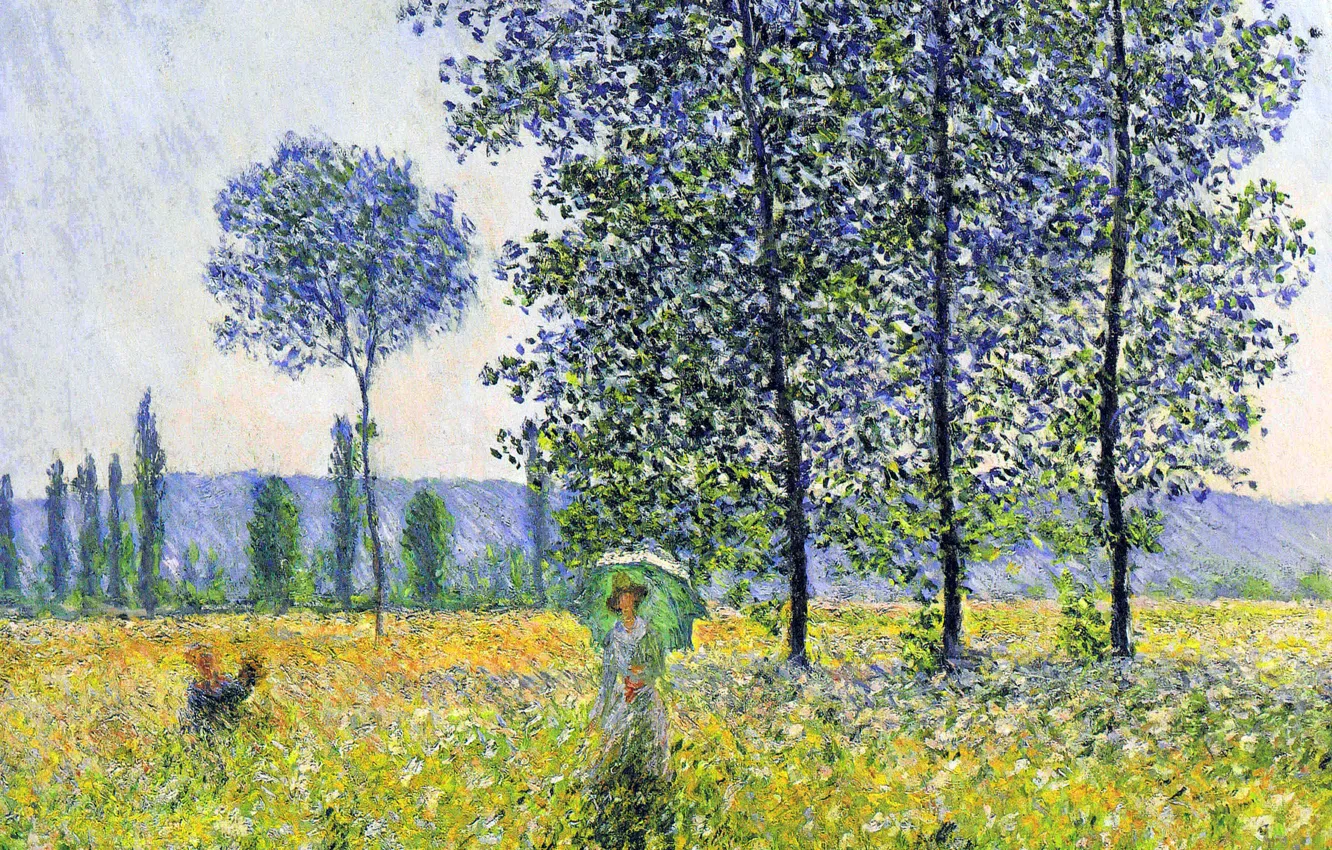 Photo wallpaper trees, landscape, picture, meadow, poplar, Claude Monet, Sunlight Effect under the Poplars