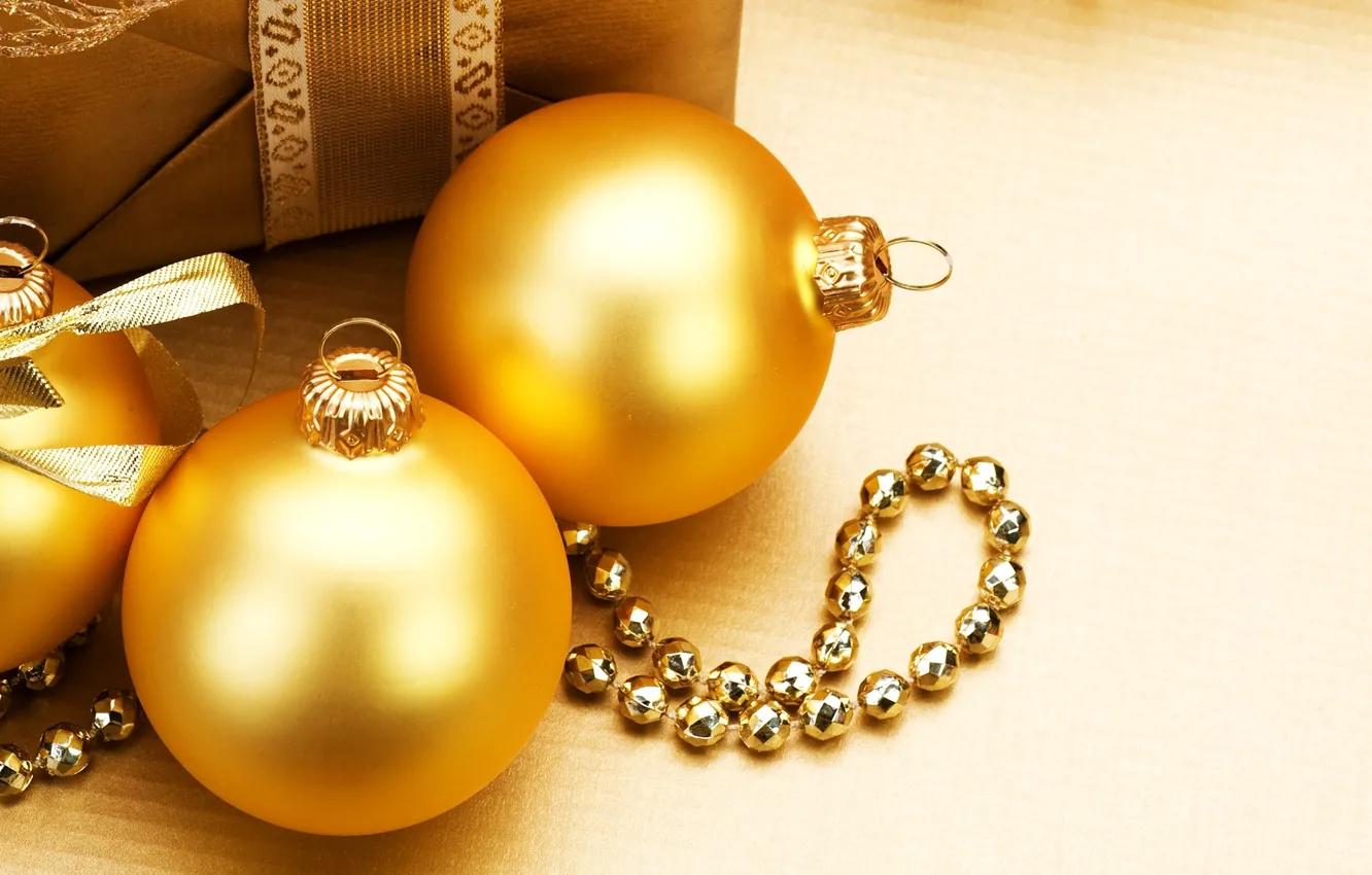 Photo wallpaper winter, balls, decoration, toys, New Year, Christmas, gifts, beads