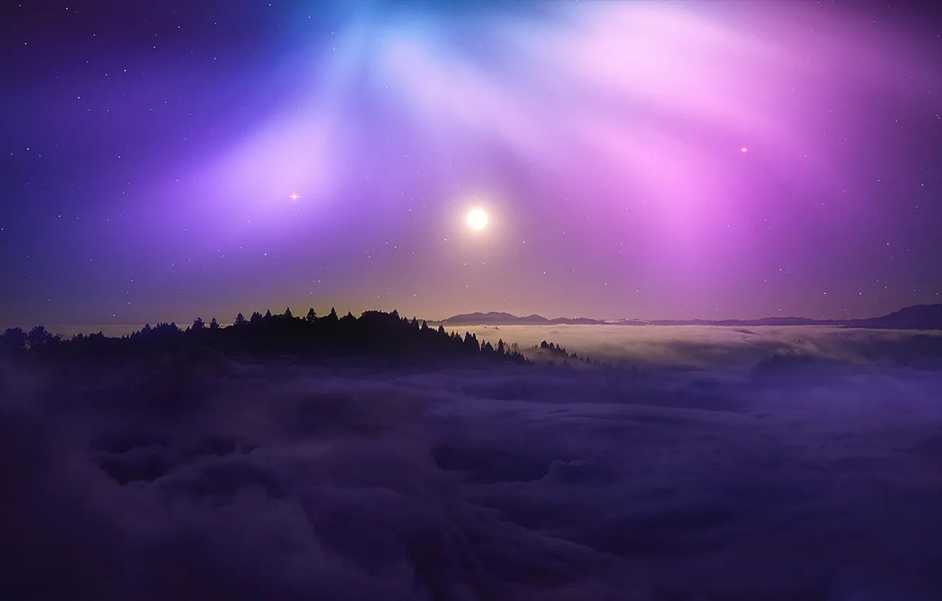 Photo wallpaper stars, clouds, mountains, night