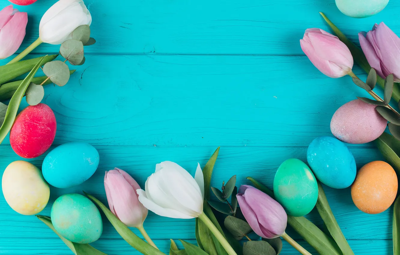 Photo wallpaper flowers, eggs, spring, Easter, tulips, Easter
