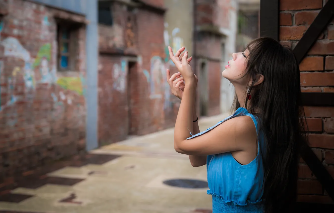 Photo wallpaper girl, pose, hands, Asian, cutie