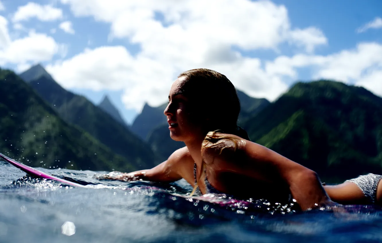 Photo wallpaper girl, the ocean, sport, surfing, surfing