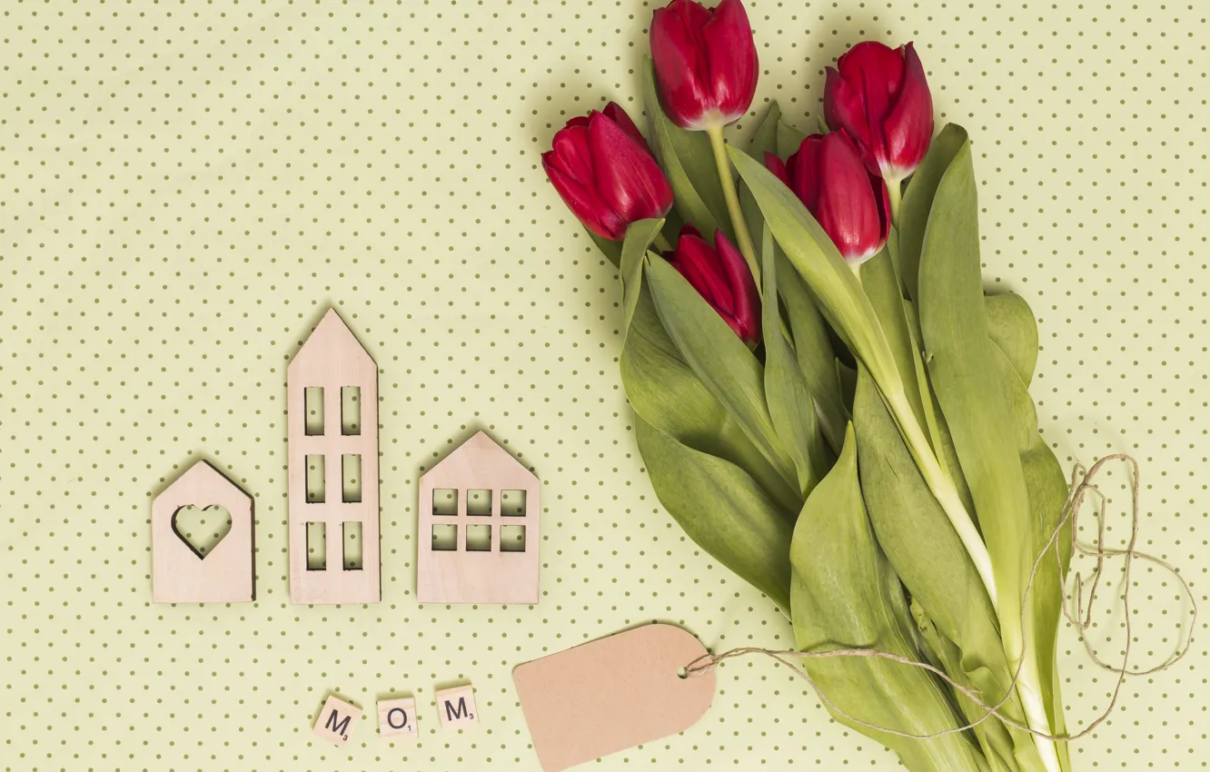 Photo wallpaper bouquet, tulips, red, composition, Mother's day