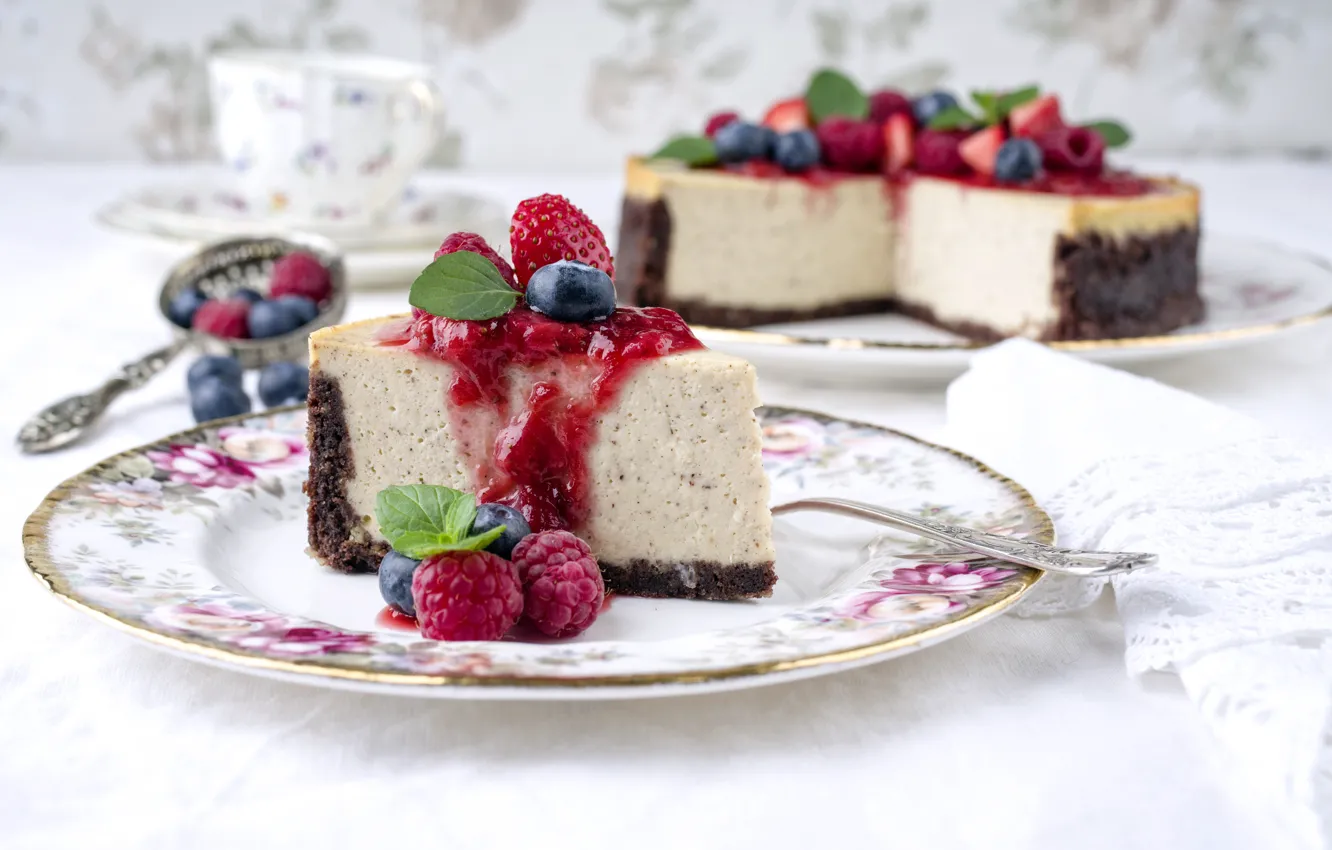 Photo wallpaper berries, cake, cheesecake