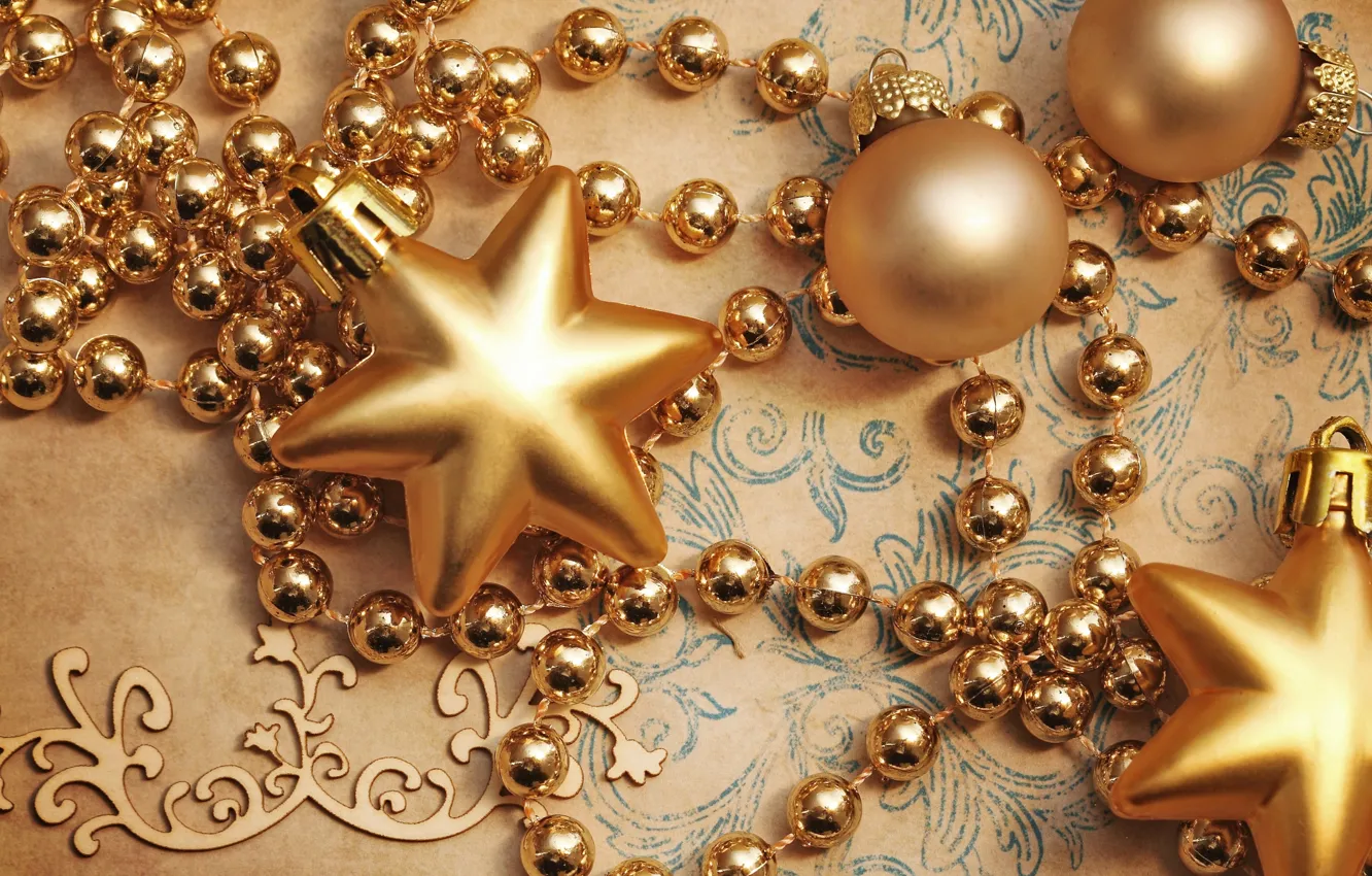 Photo wallpaper stars, balls, decoration, holiday, toys, New Year, Christmas, beads