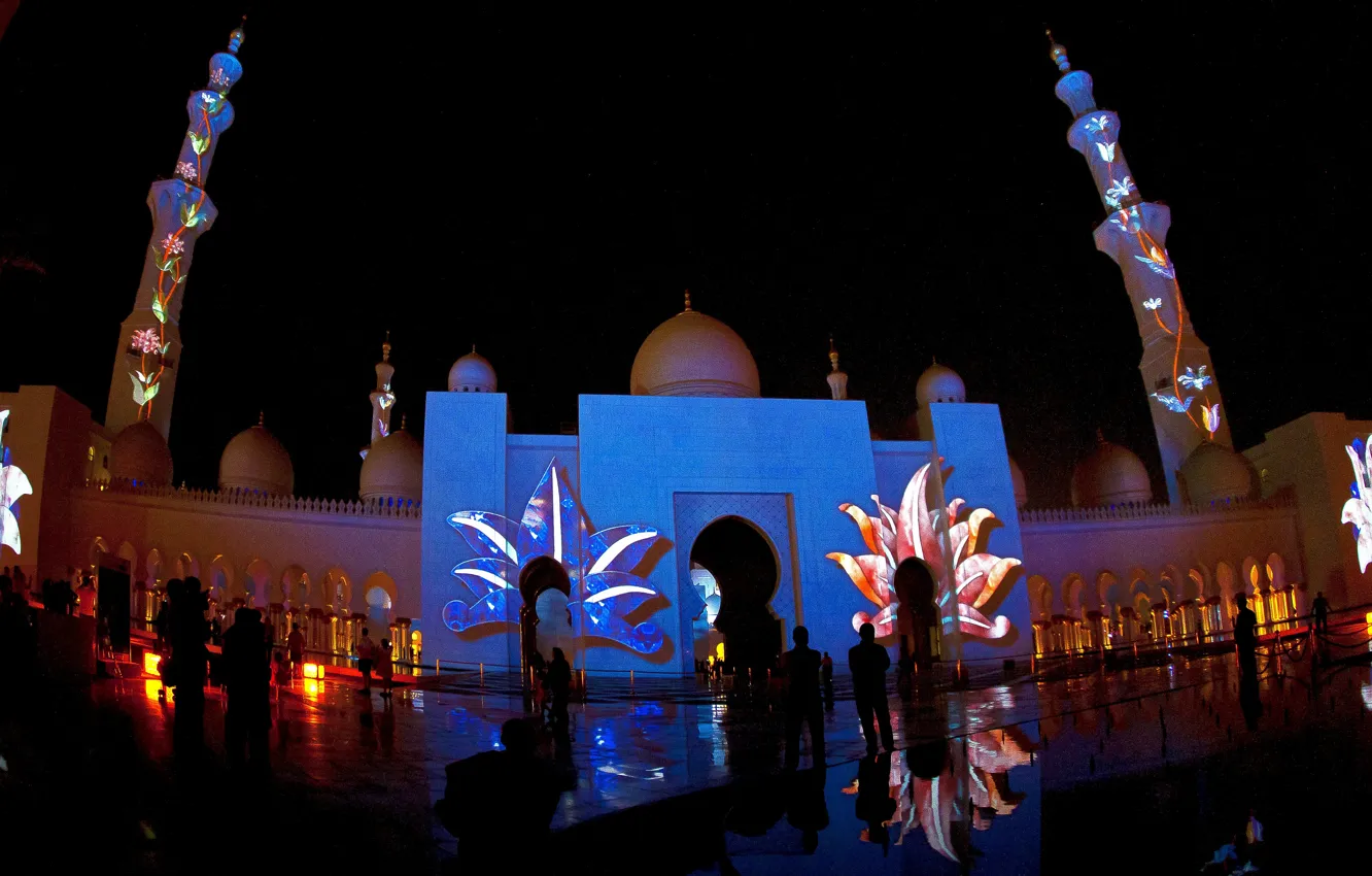 Photo wallpaper night, UAE, The Sheikh Zayed Grand mosque, Abu Dhabi, Sheikh Zayed Grand Mosque, Abu-Dhabi