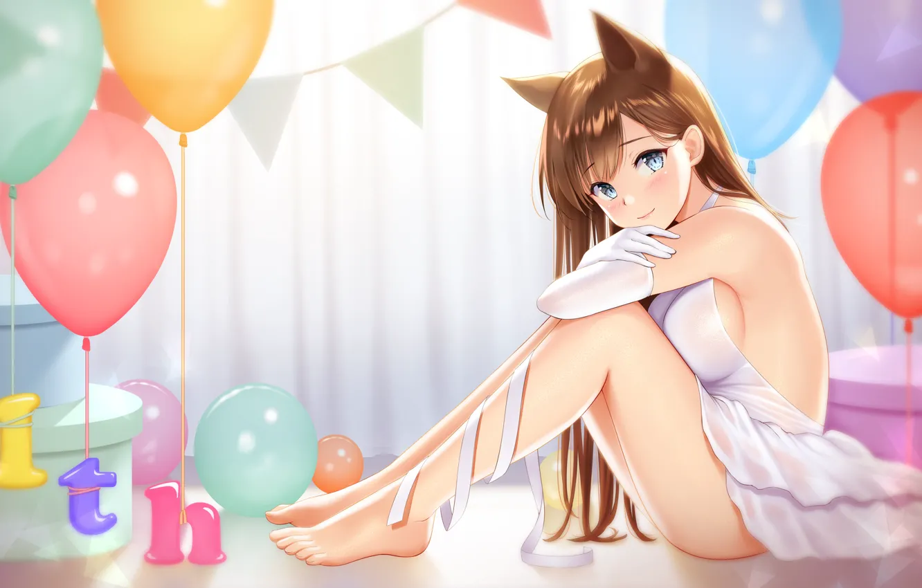 Photo wallpaper girl, sexy, cleavage, long hair, dress, boobs, anime, blue eyes