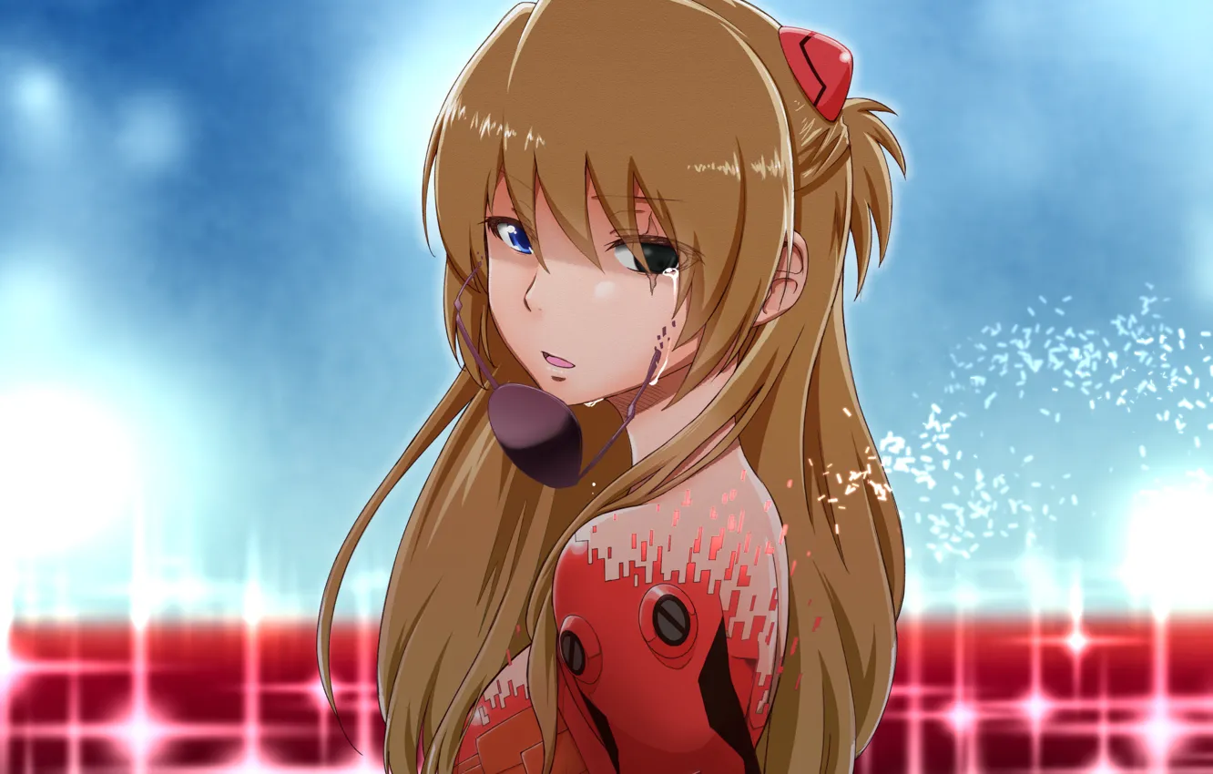 Photo wallpaper girl, anime, tears, art, headband, evangelion, Neon Genesis Evangelion, Souryuu Asuka Langley