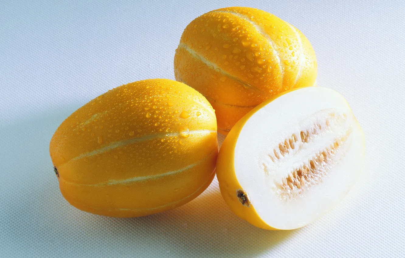 Photo wallpaper water, drops, melon