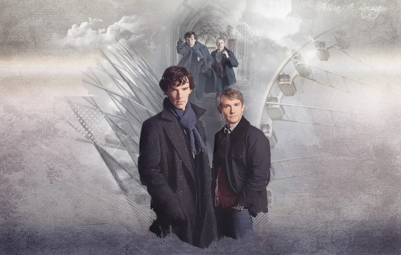 Photo wallpaper collage, haze, Sherlock Holmes, Martin Freeman, Benedict Cumberbatch, Sherlock, Sherlock BBC, Sherlock Holmes