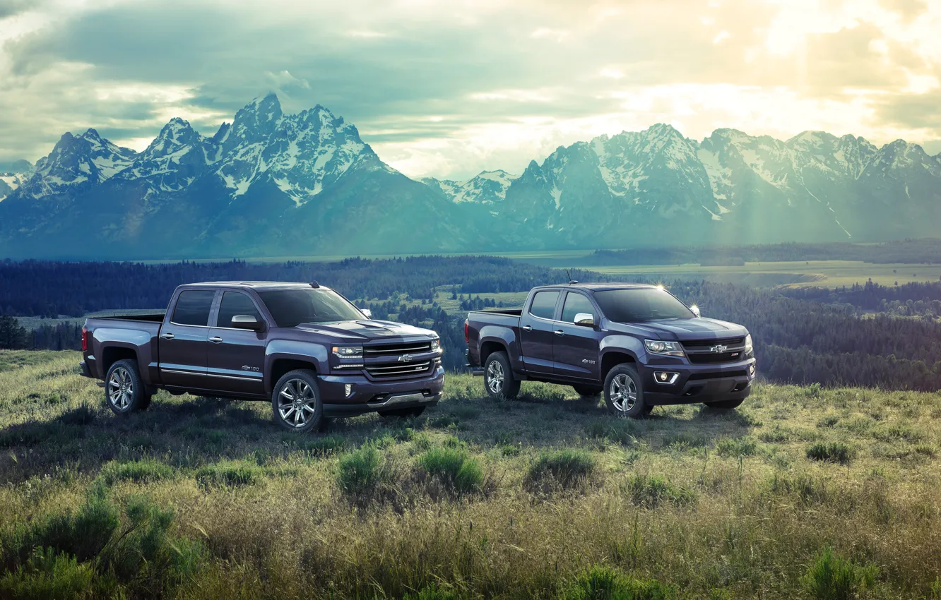 Photo wallpaper mountains, Chevrolet, pickup, 2018, Silverado